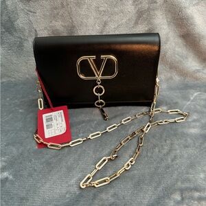 Valentino Garavani Black and Gold Chain Clutch